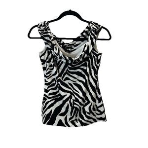 White House Black Market Large Blouse Zebra Print Tank Cowl Drape Neck Top Sz S
